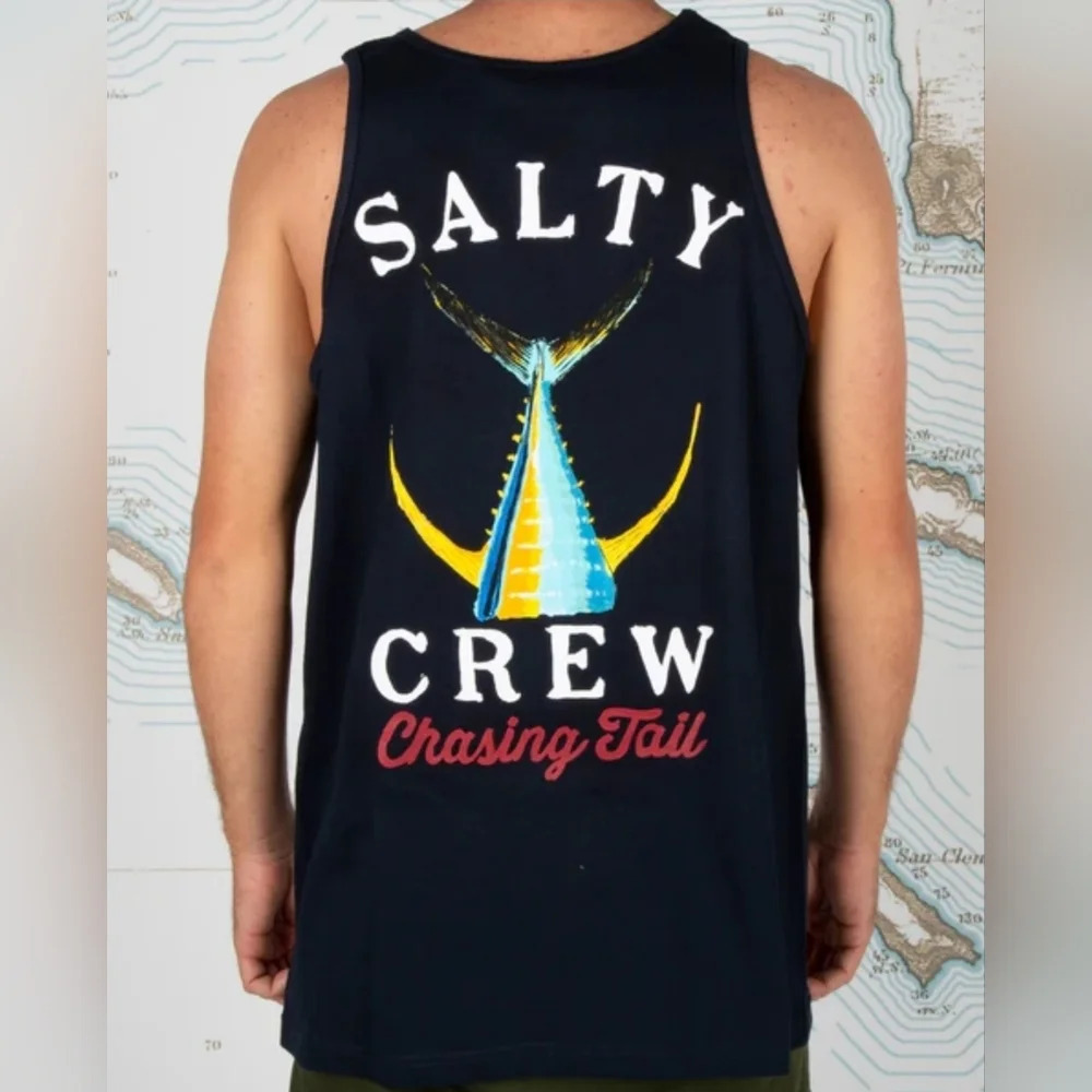 Salty Crew tailed Muscle tanktop black chasing tail Medium Beach aquarium 3